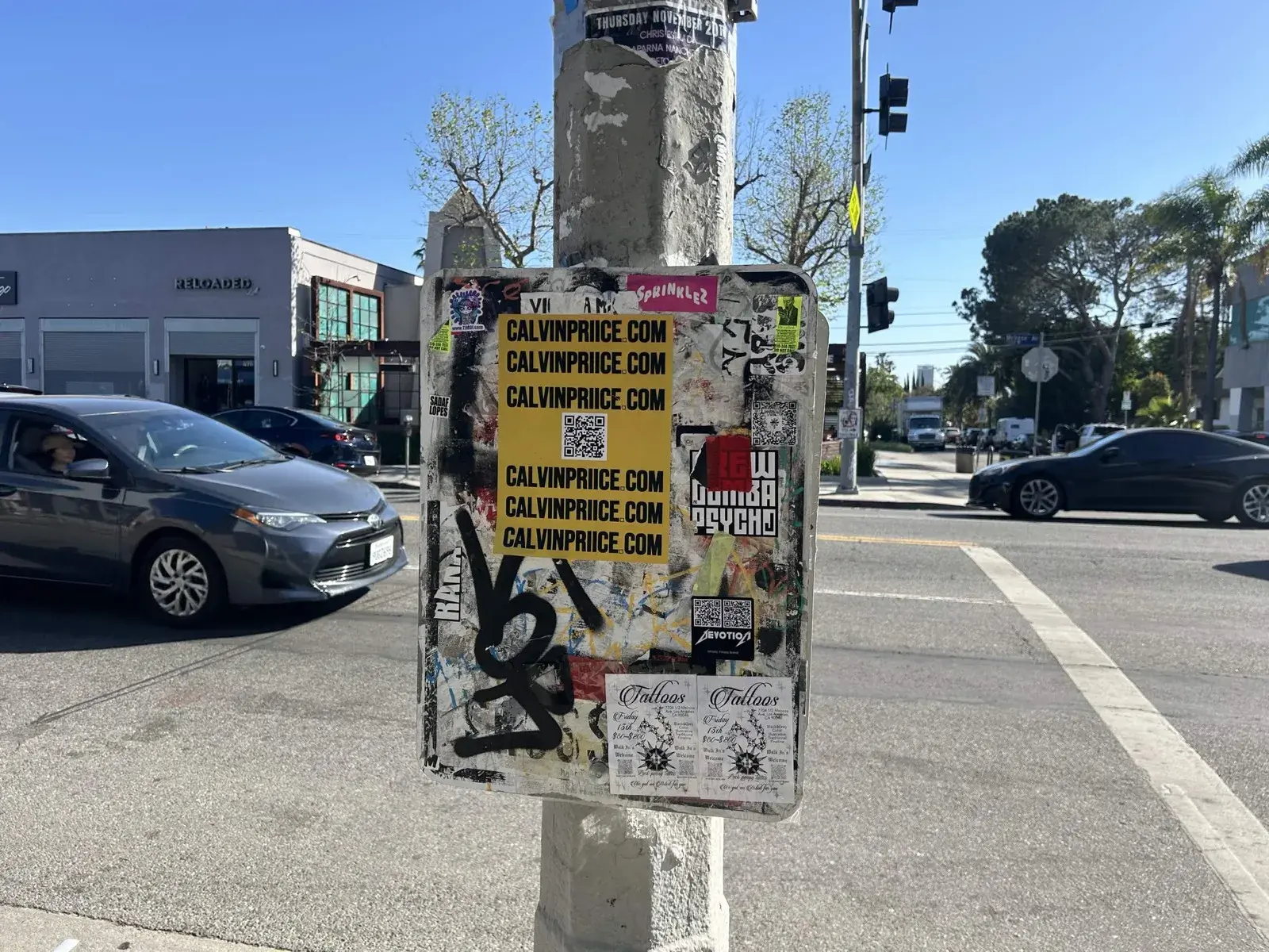 Sticker campaign at street intersection